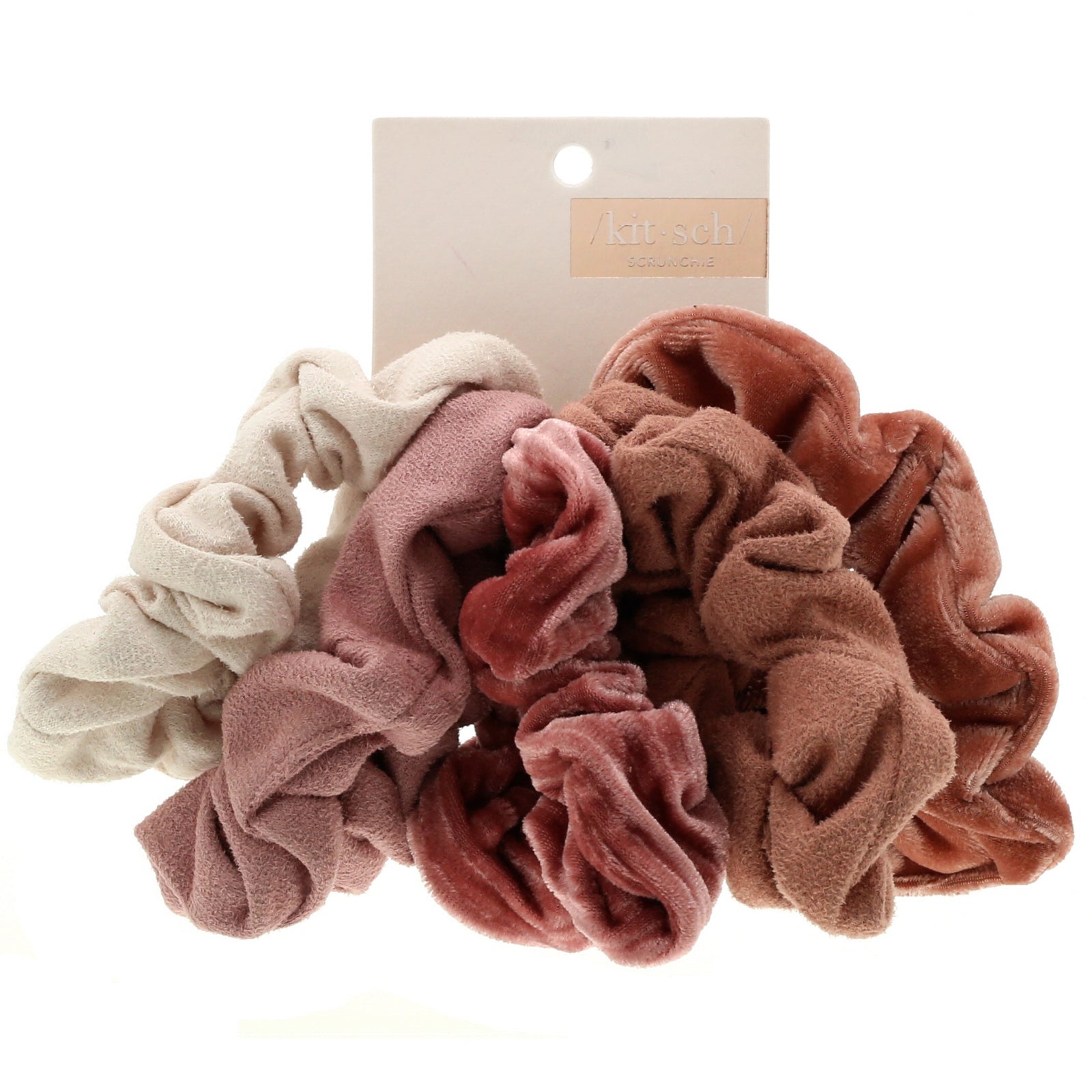 Kitsch, Velvet Scrunchies, Blush/Mauve, 5 Count