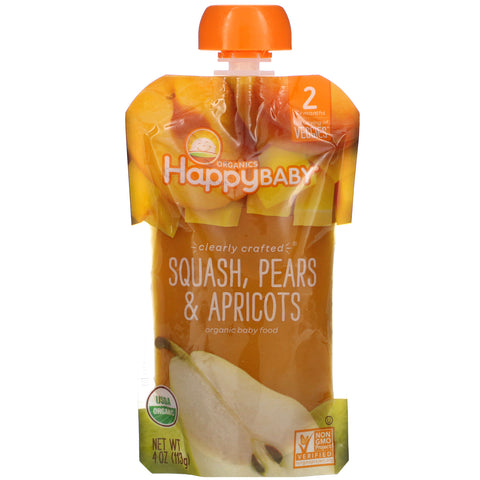 Happy Family Organics, Happy Baby, Organic Baby Food, Stage 2, 6 + Months,  Squash, Pears & Apricots, 4 oz (113 g)