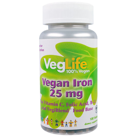 VegLife, Vegan Iron, 25 mg, 100 Tablets