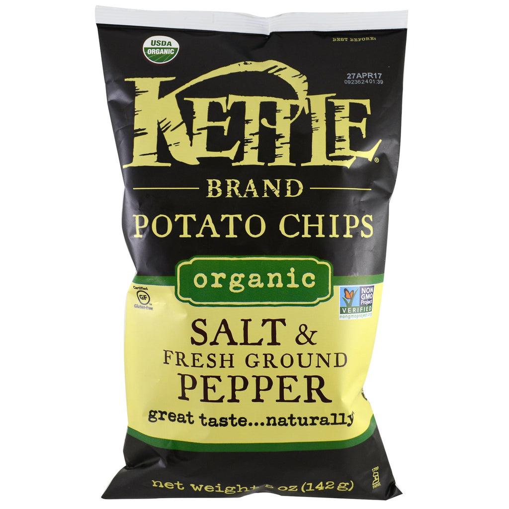 Kettle Foods, Organic Potato Chips, Salt and Fresh Ground Pepper, 5 oz (142 g)