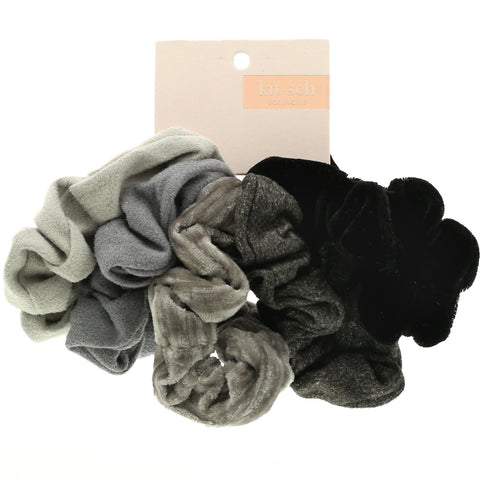 Kitsch, Velvet Scrunchies, Black/Gray, 5 Count