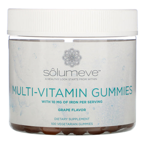 Solumeve, Multi-Vitamin Gummies, Gelatin Free, Grape Flavor, 100 Vegetarian Gummies