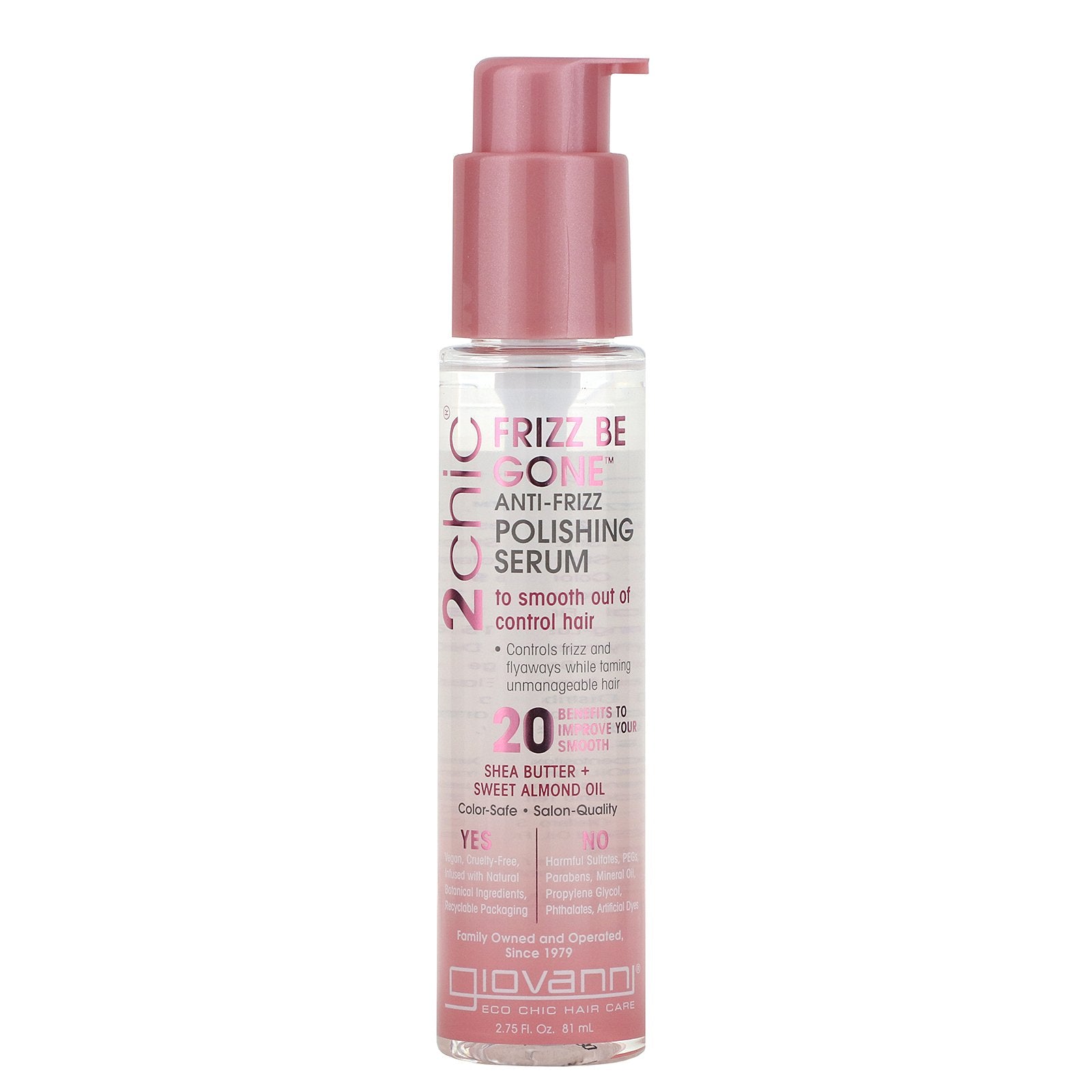 Giovanni, 2chic, Frizz Be Gone, Anti-Frizz Polishing Serum, Shea Butter + Sweet Almond Oil, 2.75 fl oz (81 ml)