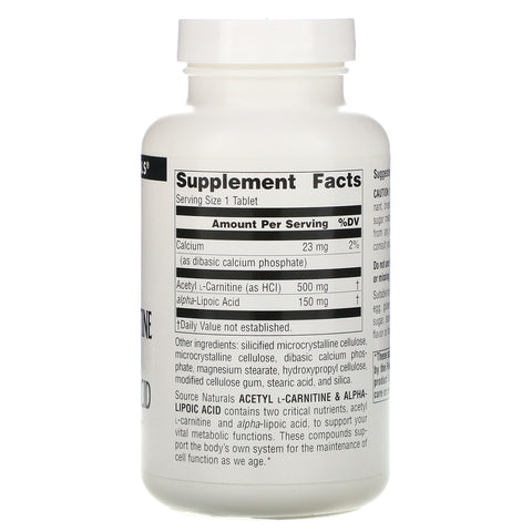 Source Naturals, Acetyl L-Carnitine & Alpha-Lipoic Acid, 650 mg, 120 Tablets