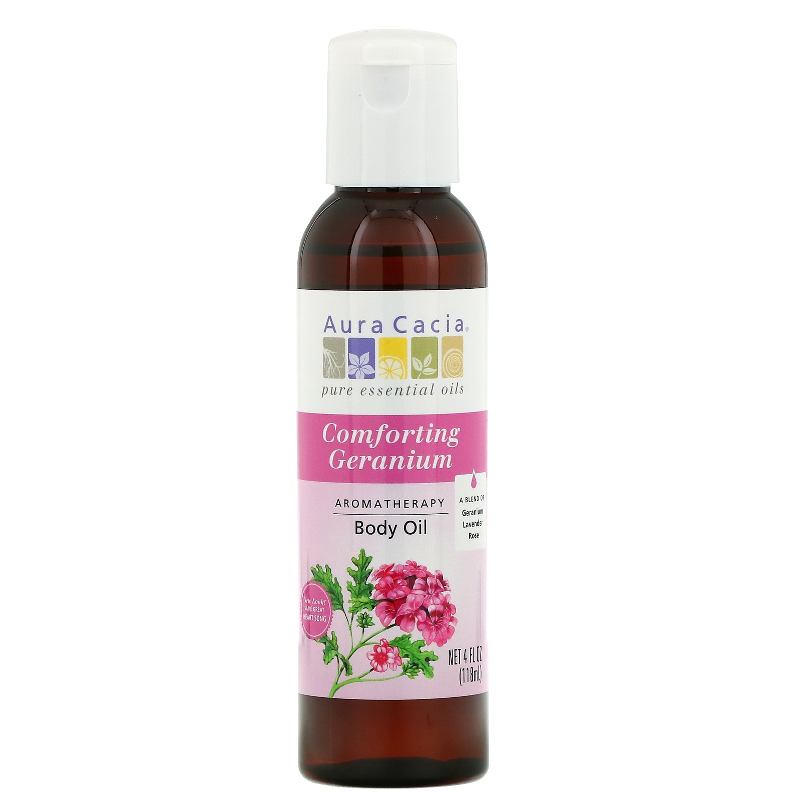 Aura Cacia, Aromatherapy Body Oil, Comforting Geranium, 4 fl oz (118 ml)