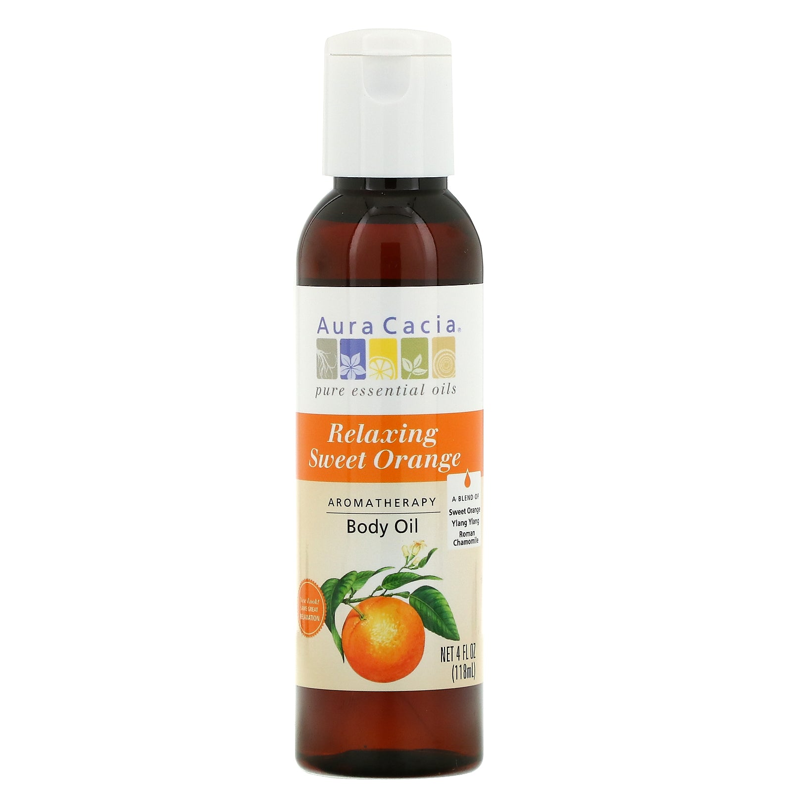 Aura Cacia, Aromatherapy Body Oil, Relaxing Sweet Orange, 4 fl oz (118 ml)