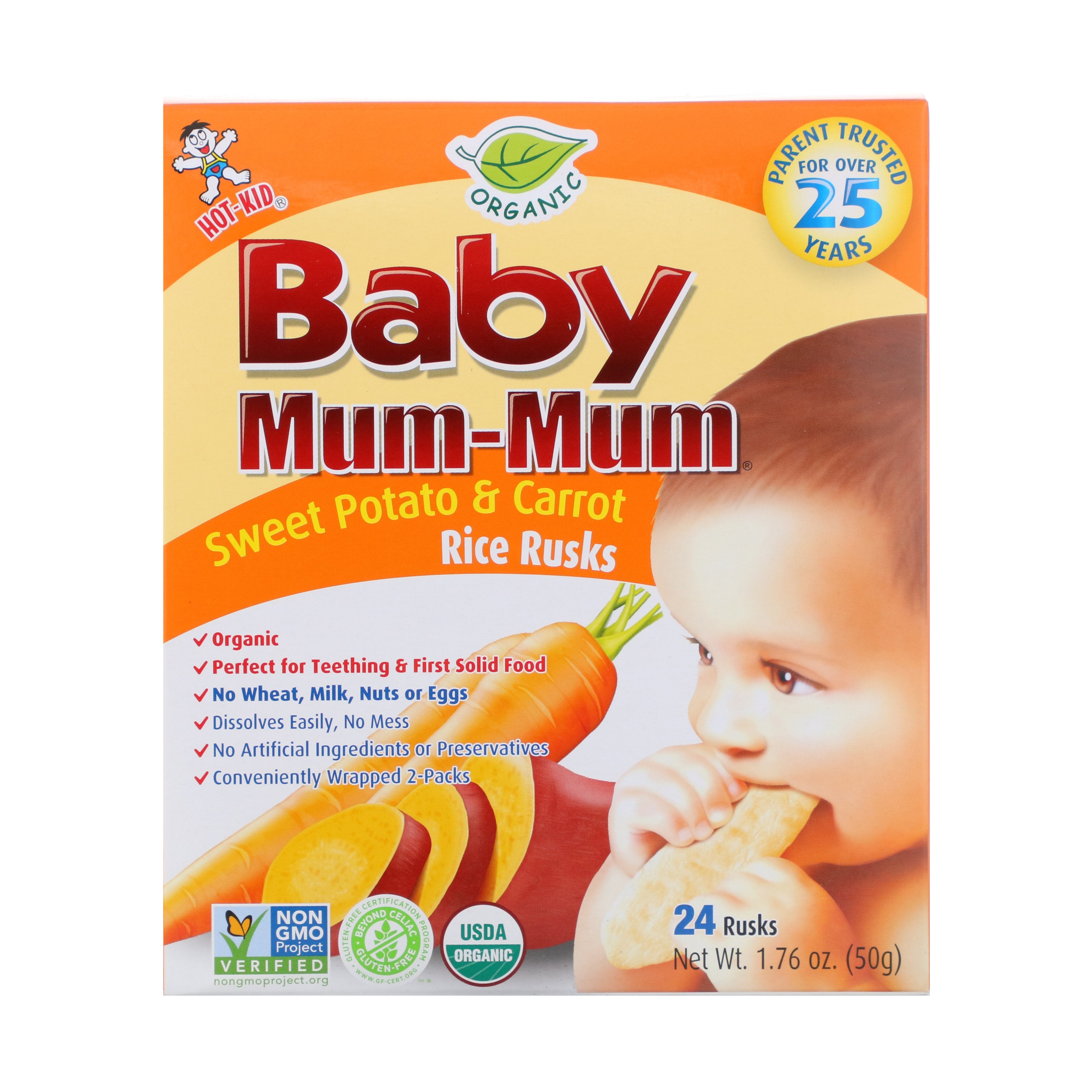 Hot Kid, Baby Mum-Mum, Organic Sweet Potato & Carrot Rice Rusks, 24 Rusks, 1.76 oz (50 g) Each