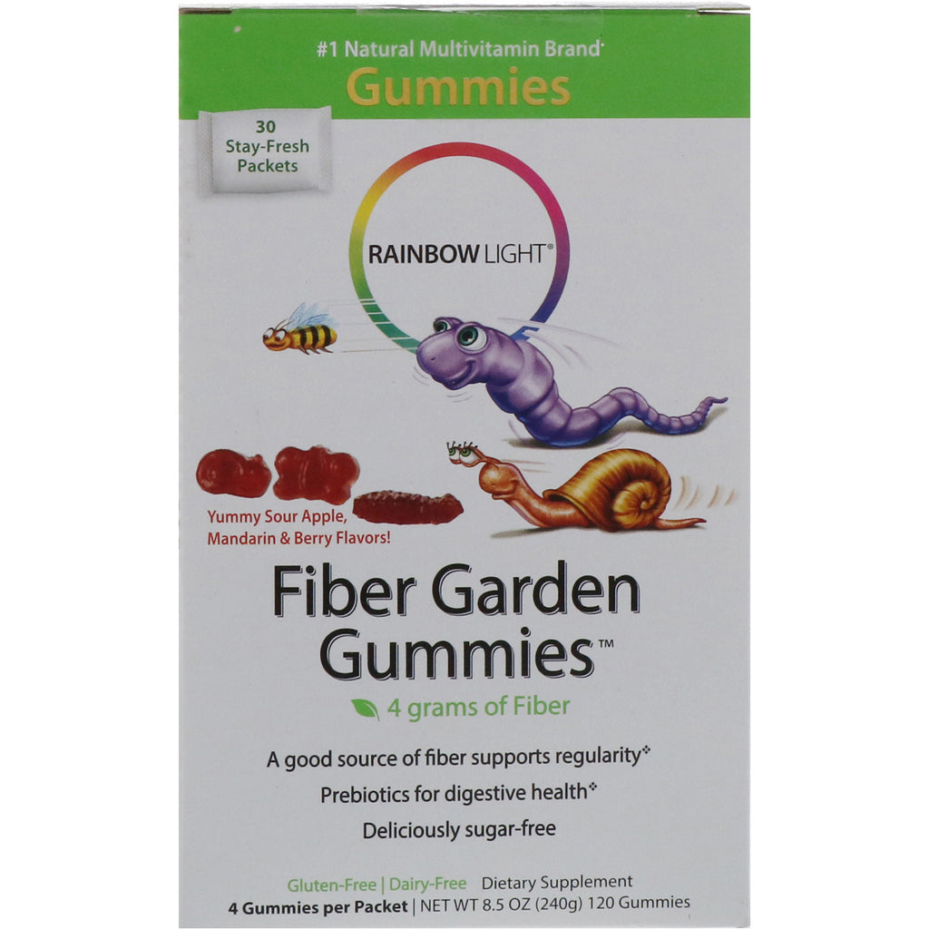 Rainbow Light, Fiber Garden Gummies, Sour Berry, Apple & Mandarin Flavors, 30 Packets, 4 Gummies (8 g) Each