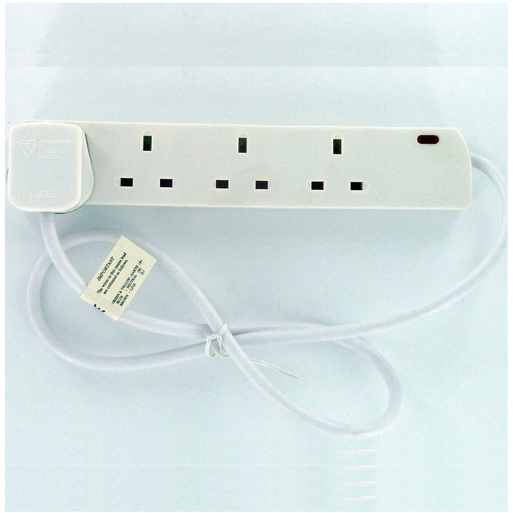 Omega 13Amp 4 Way Socket 1 Meter Neon Ext Lead