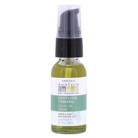 Aura Cacia, Organic Soothing Tamanu Facial Oil Serum, Lavender & Tea Tree, 1 fl oz (30 ml)