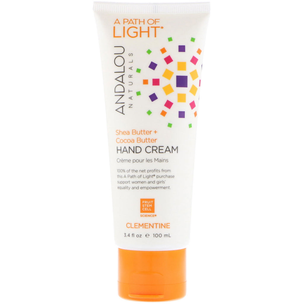 Andalou Naturals, A Path of Light, Shea Butter + Cocoa Butter Hand Cream, Clementine, 3.4 fl oz (100 ml)