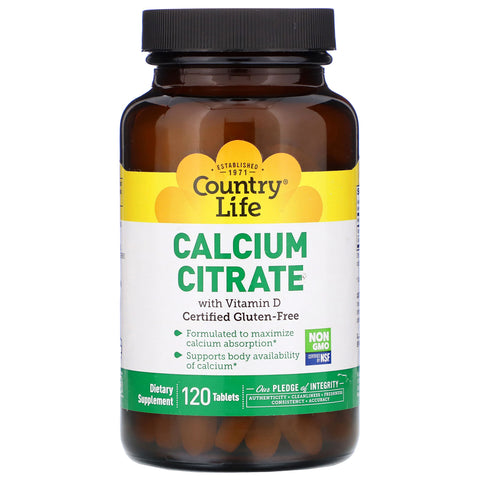 Country Life, Calcium Citrate with Vitamin D, 120 Tablets