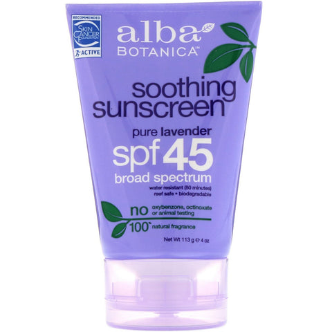 Alba Botanica, Soothing Sunscreen, SPF 45, Pure Lavender, 113 g (4 oz)