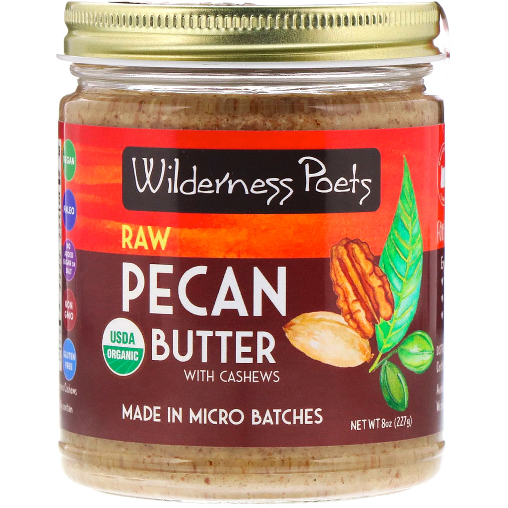 Wilderness Poets, Organic Raw Pecan Butter with Cashews, 8 oz (227 g)