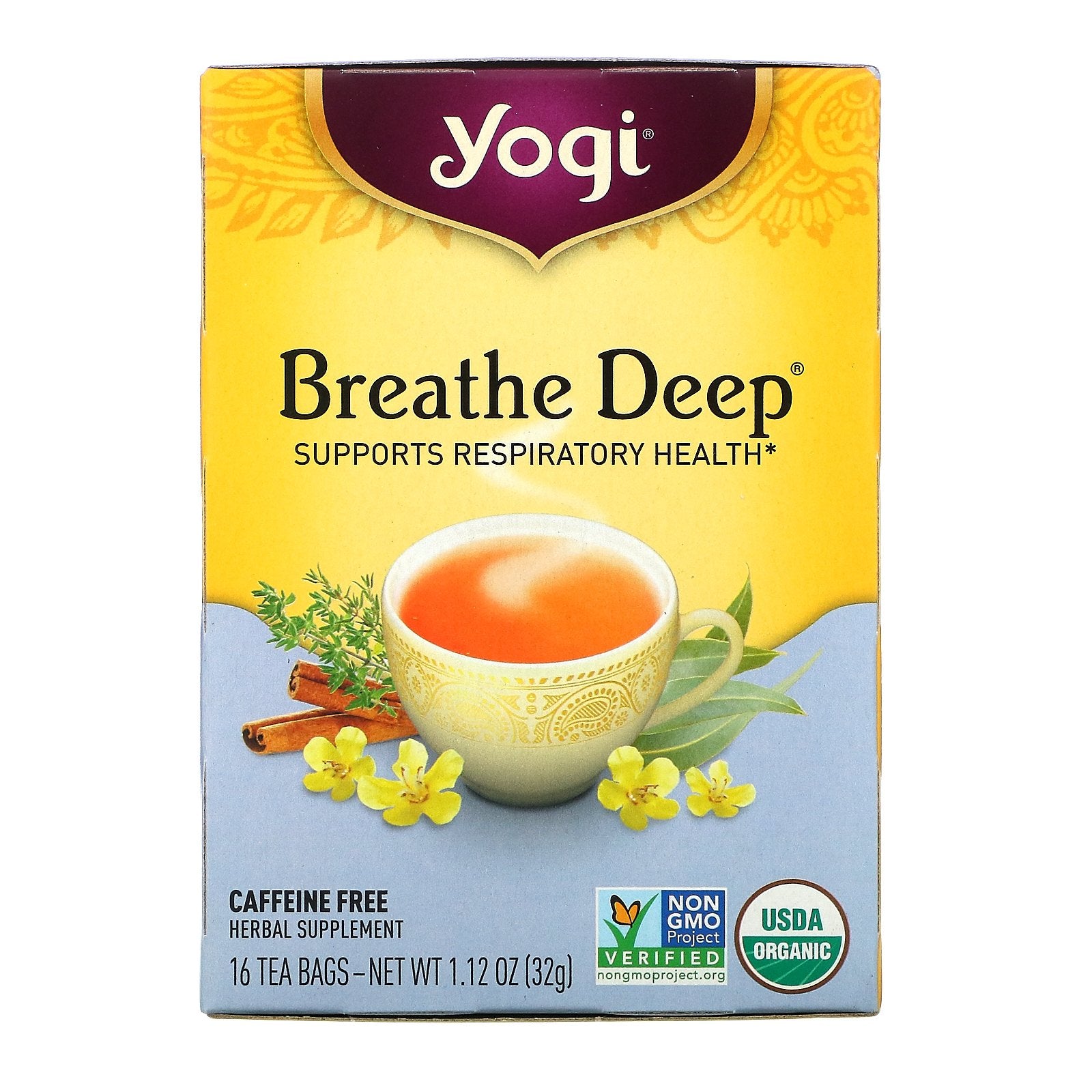 Yogi Tea, Breathe Deep, Caffeine Free, 16 Tea Bags, 1.12 oz (32 g)