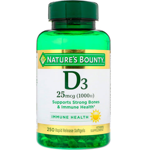 Nature's Bounty, D3, 25 mcg (1000 IU), 250 Rapid Release Softgels