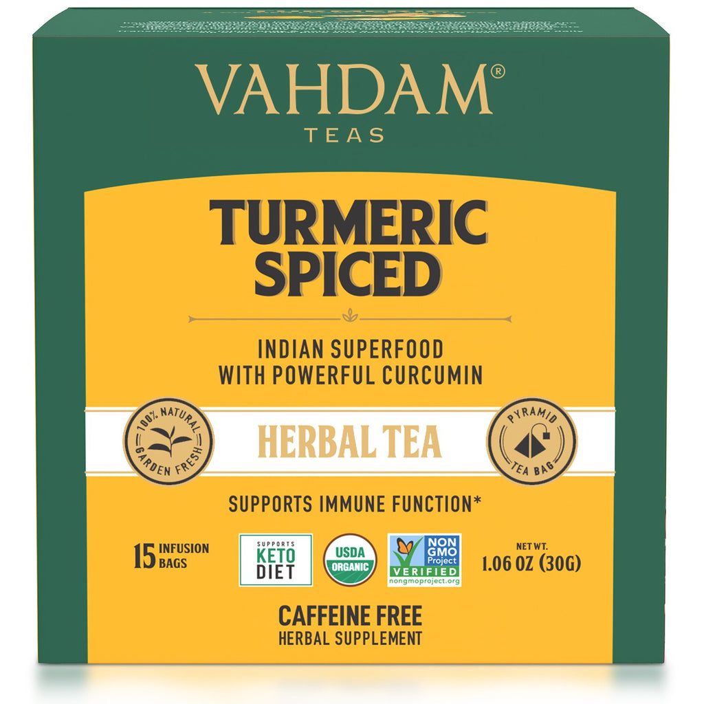 Vahdam Teas, Herbal Tea, Turmeric Spiced, Caffeine Free, 15 Tea Bags, 1.06 oz (30 g)