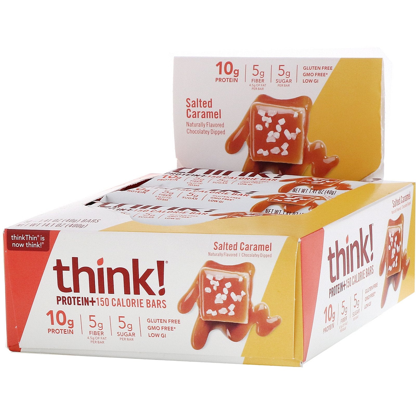 ThinkThin, Protein+ 150 Calorie Bars, Salted Caramel, 10 Bars, 1.41 oz (40 g) Each