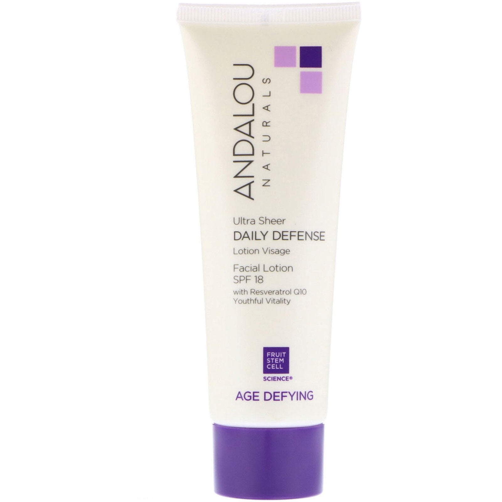 Andalou Naturals, Facial Lotion, Ultra Sheer Daily Defense, SPF 18, Age Defying, 2.7 fl oz (80 ml)