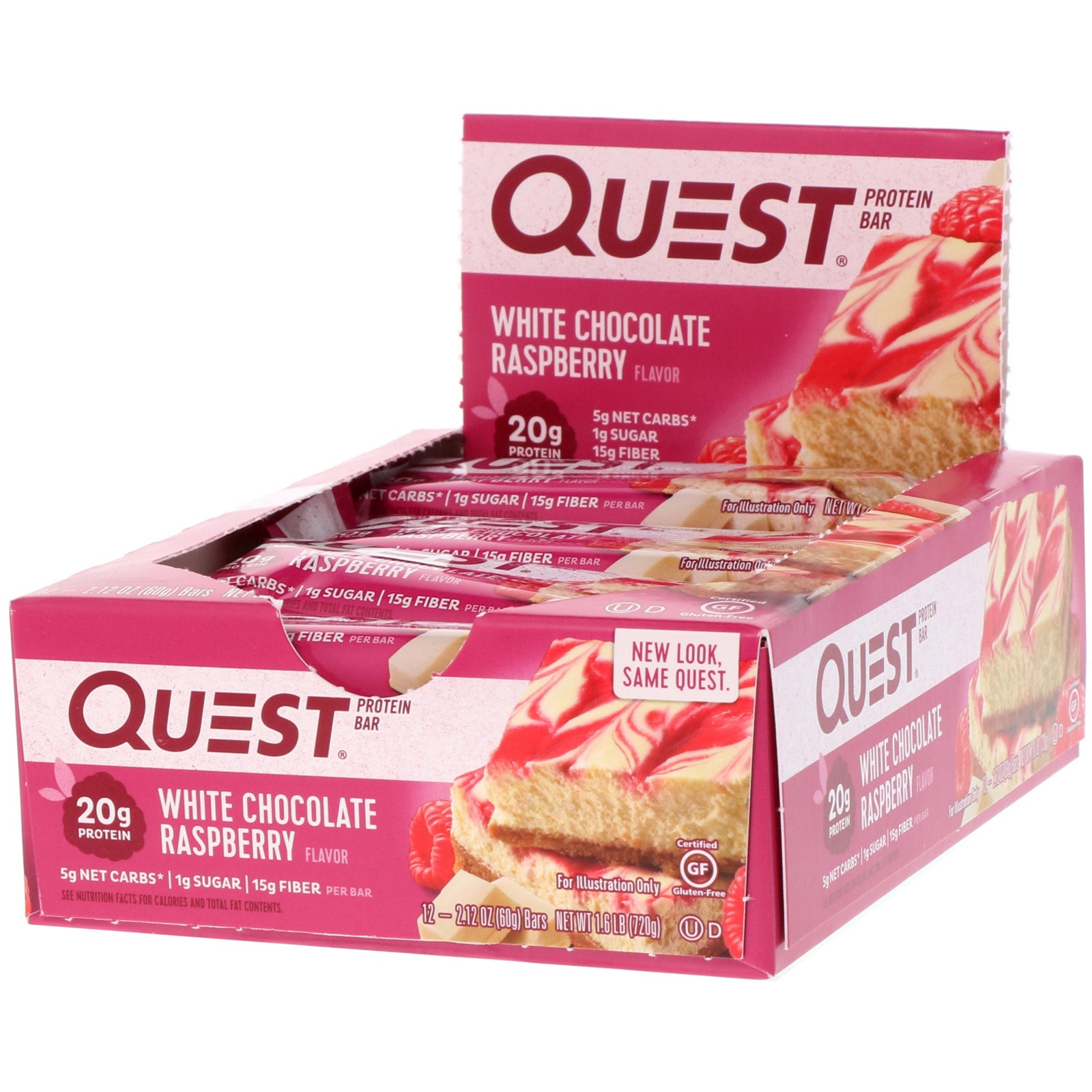 Quest Nutrition, Protein Bar, White Chocolate Raspberry, 12 Bars, 2.12 oz (60 g) Each