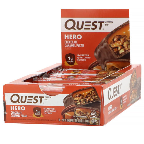 Quest Nutrition, Hero Protein Bar, Chocolate Caramel Pecan, 10 Bars, 2.12 oz (60 g) Each