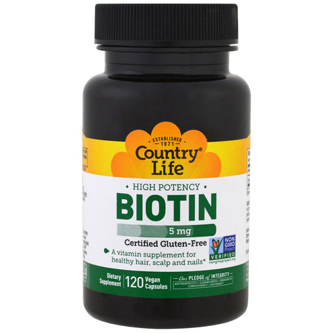 Country Life, High Potency Biotin, 5 mg, 120 Vegan Capsules