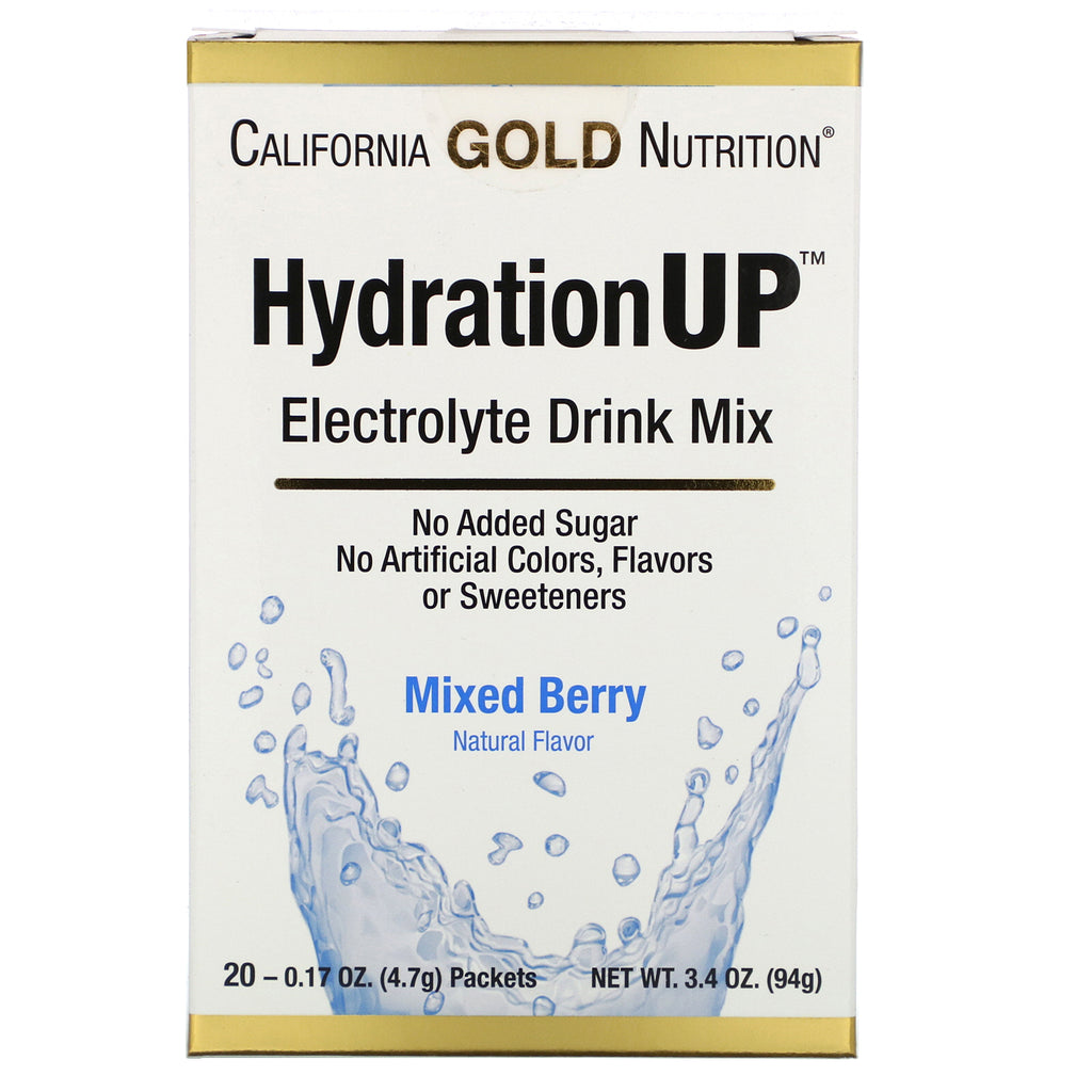 California Gold Nutrition, HydrationUP, Electrolyte Drink Mix, Mixed Berry, 20 Packets, 0.17 oz (4.7 g) Each