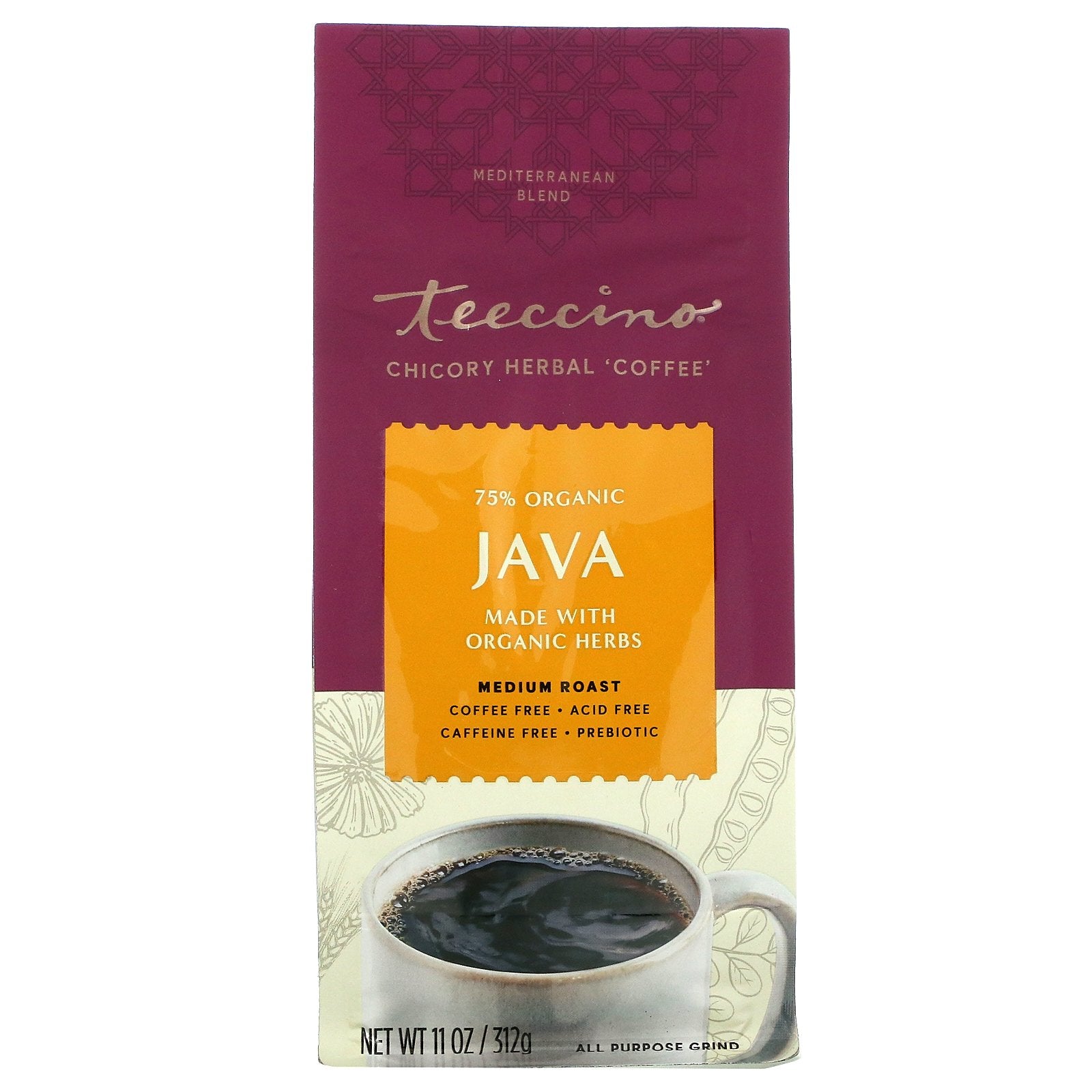 Teeccino, Chicory Herbal Coffee, Java, Medium Roast, Caffeine Free, 11 oz (312 g)