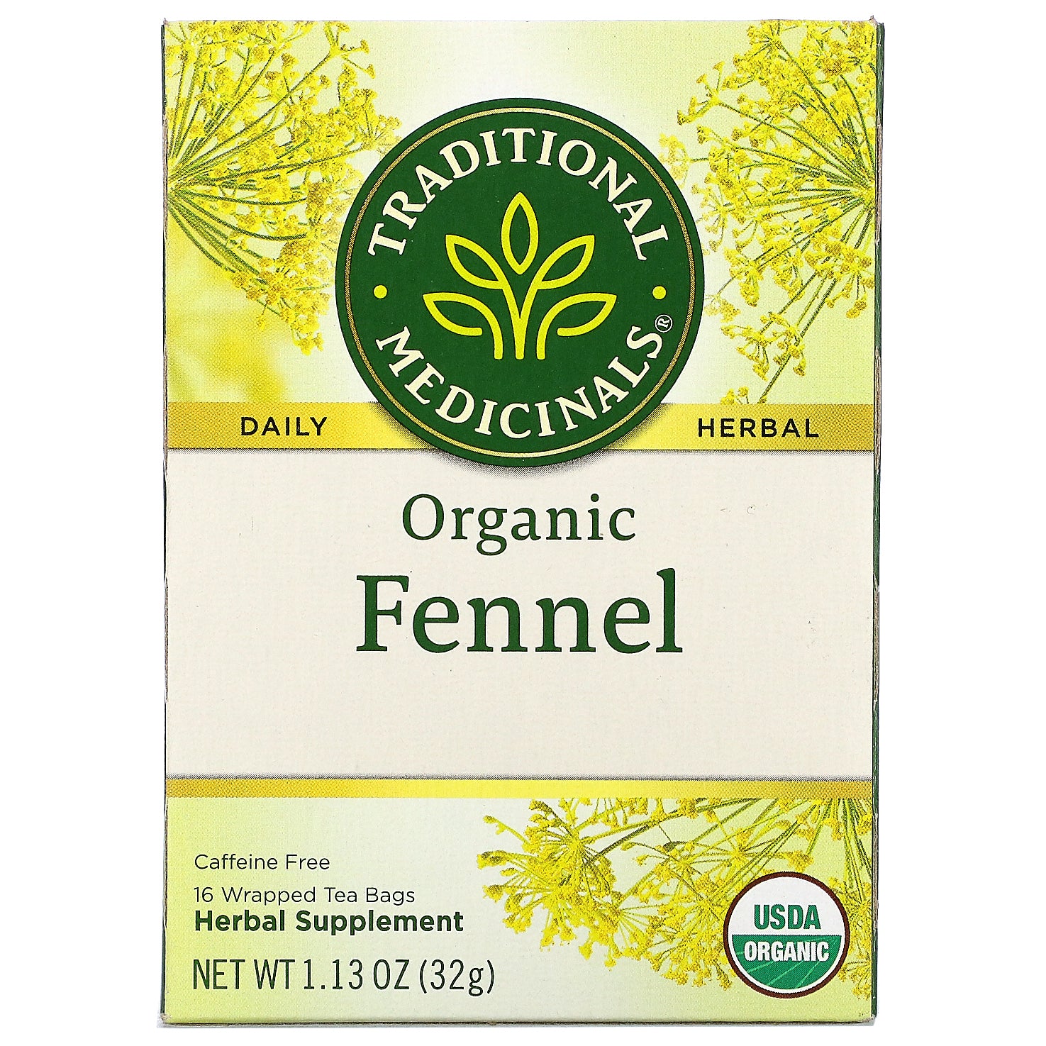 Traditional Medicinals, Organic Fennel, Caffeine Free, 16 Wrapped Tea Bags, 1.13 oz (32 g)