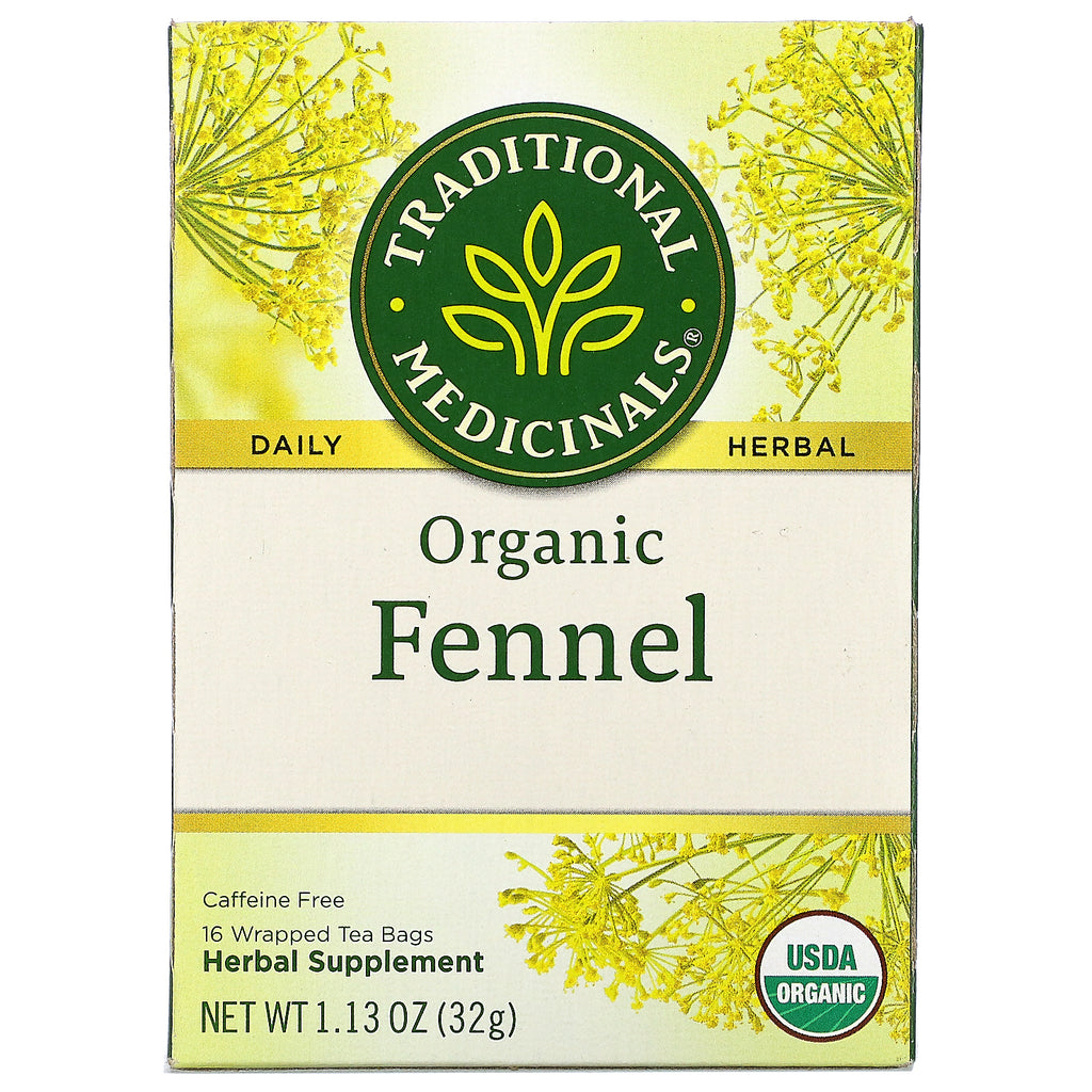 Traditional Medicinals, Organic Fennel, Caffeine Free, 16 Wrapped Tea Bags, 1.13 oz (32 g)