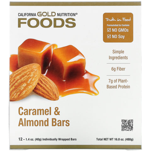 California Gold Nutrition, Foods, Caramel & Almond Bars, 12 Bars, 1.4 oz (40 g) Each