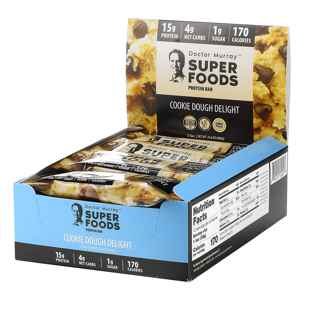 Dr. Murray's, Superfoods Protein Bars, Cookie Dough Delight, 12 Bars, 2.05 oz (58 g) Each