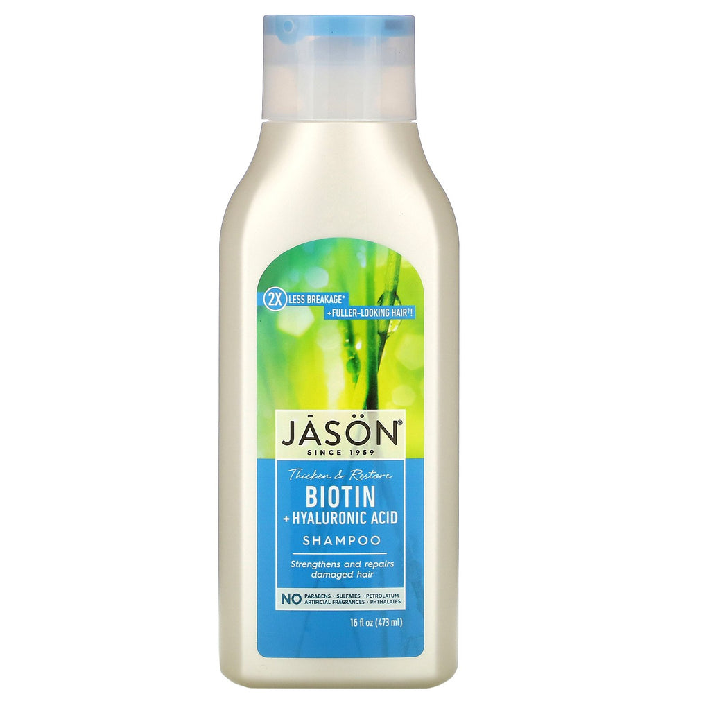 Jason Natural, Thicken & Restore Biotin + Hyaluronic Acid Shampoo, 16 fl oz (473 ml)