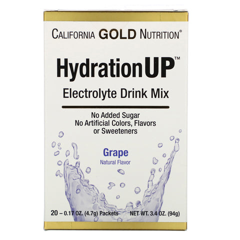 California Gold Nutrition, HydrationUP, Electrolyte Drink Mix, Grape, 20 Packets, 0.17 oz (4.7 g) Each