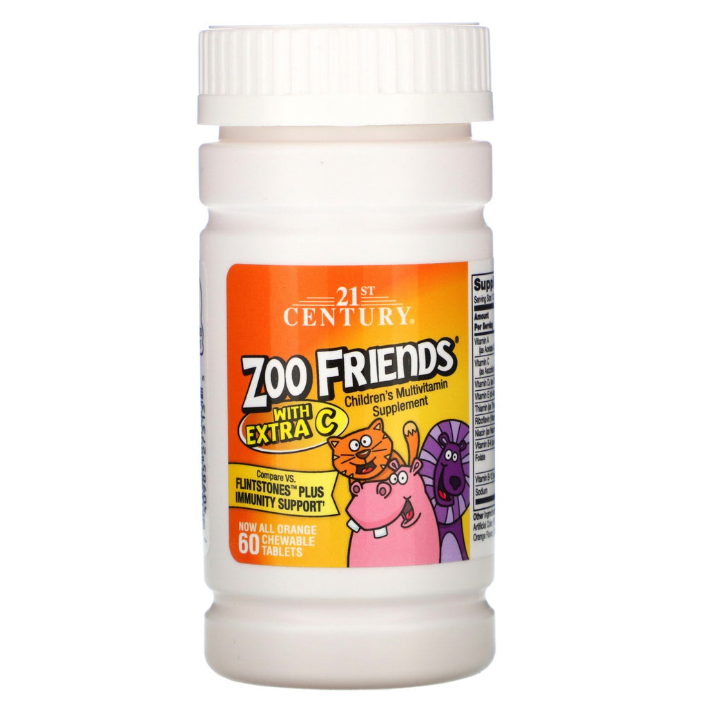 21st Century, Zoo Friends with Extra C, Orange, 60 Chewable Tablets