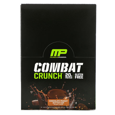 MusclePharm, Combat Crunch Protein Bars, Chocolate Peanut Butter Cup, 12 Bars, 2.22 oz (63 g) Each