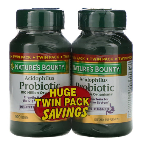 Nature's Bounty, Acidophilus Probiotic, Twin Pack, 100 Tablets Each