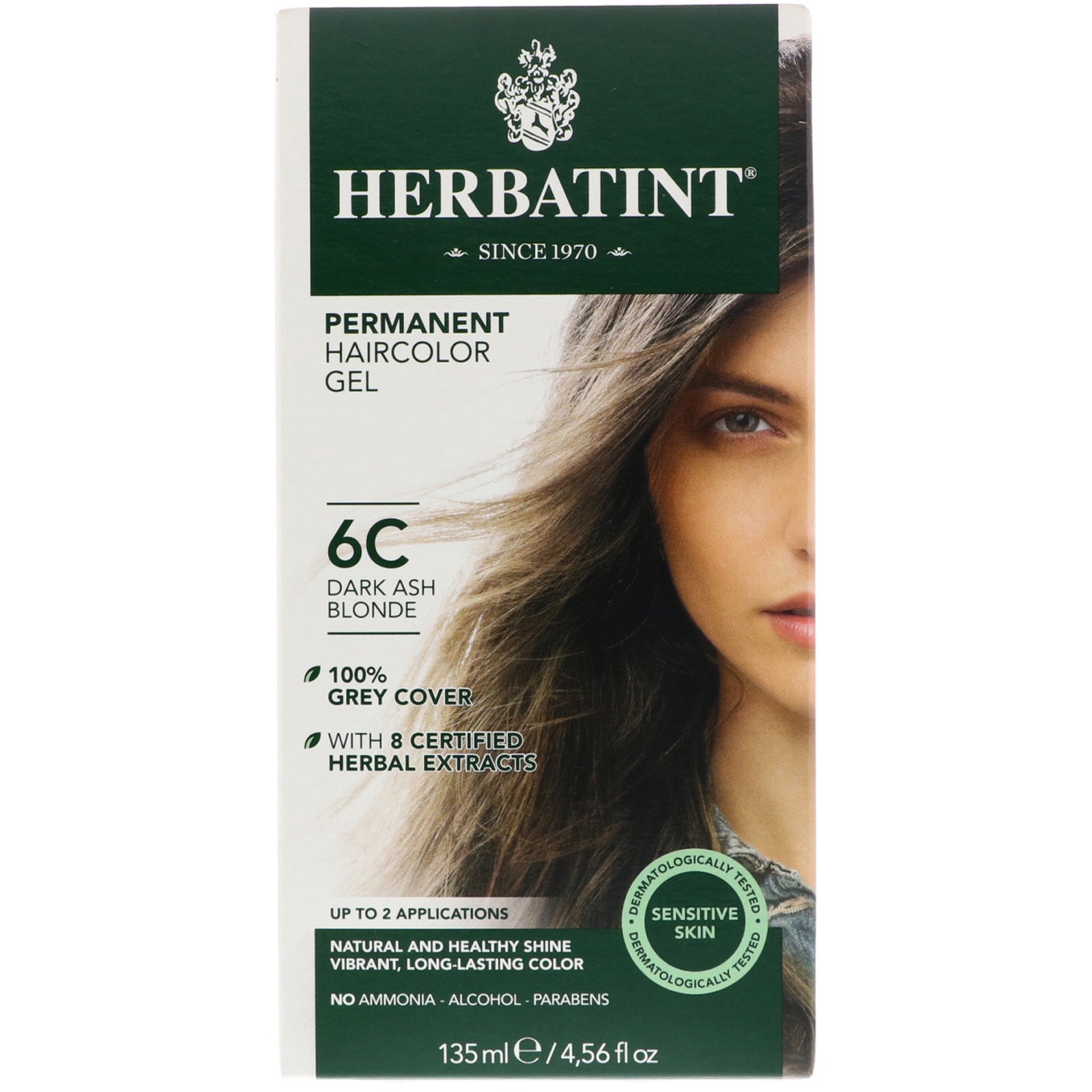 Herbatint, Permanent Haircolor Gel, 6C, Dark Ash Blonde, 4.56 fl oz (135 ml)