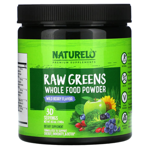 NATURELO, Raw Greens, Whole Food Powder, Wild Berry, 8.5 oz (240 g)