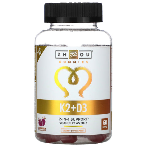 Zhou Nutrition, K2 + D3, Strawberry, 60 Gummies