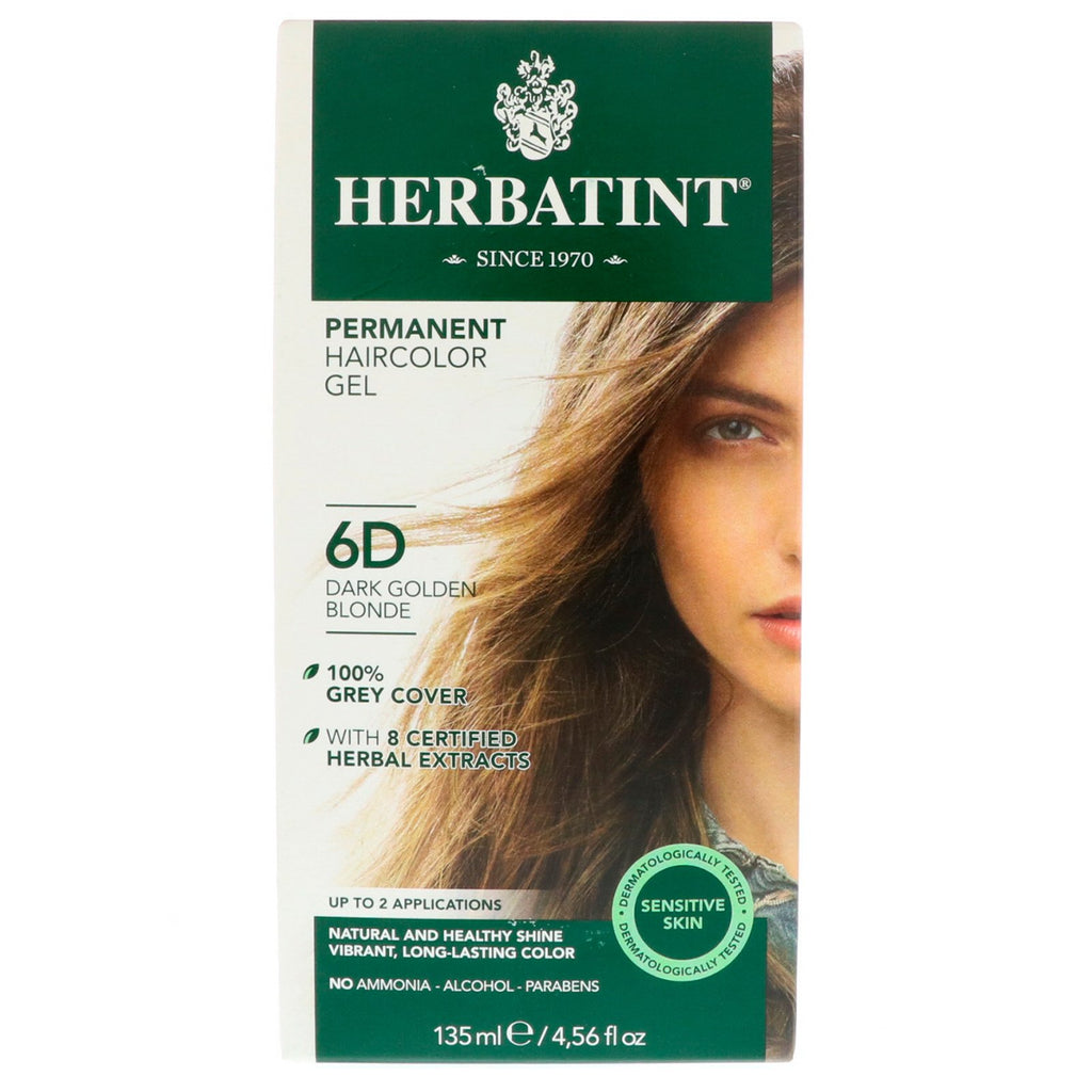 Herbatint, Permanent Haircolor Gel, 6D, Dark Golden Blonde, 4.56 fl oz (135 ml)