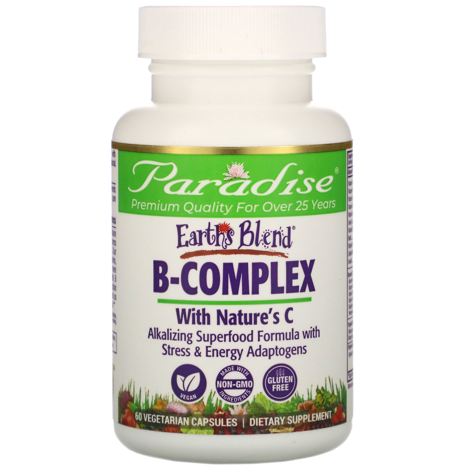 Paradise Herbs, Earth's Blend, B-Complex with Nature's C, 60 Vegetarian Capsules