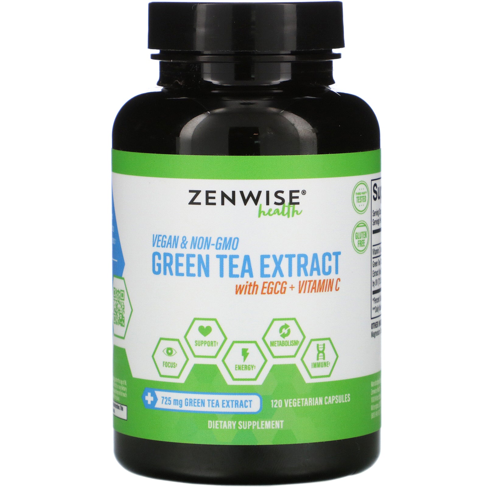 Zenwise Health, Green Tea Extract with EGCG + Vitamin C, 120 Vegetarian Capsules
