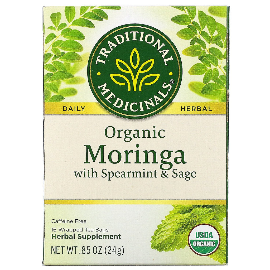 Traditional Medicinals, Organic Moringa with Spearmint & Sage, Caffeine Free, 16 Wrapped Tea Bags, .85 oz (24 g)