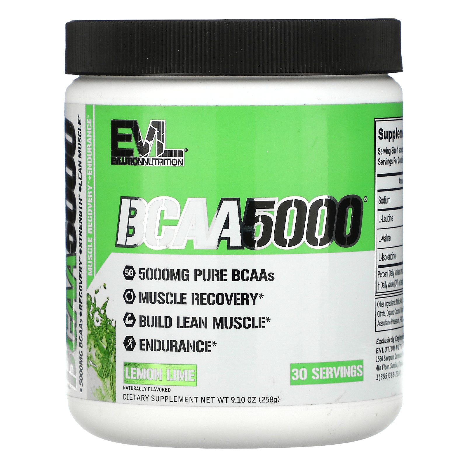 EVLution Nutrition, Ultra Premium BCAA5000, Lemon Lime, 9.1 oz (258 g)