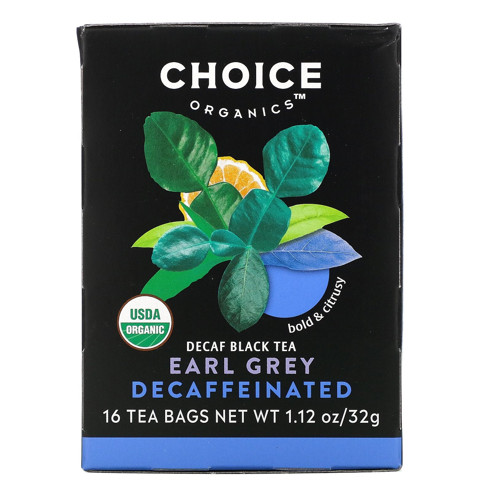 Choice Organic Teas, Decaf Black Tea, Decaffeinated Earl Grey, 16 Tea Bags, 1.12 oz (32 g)