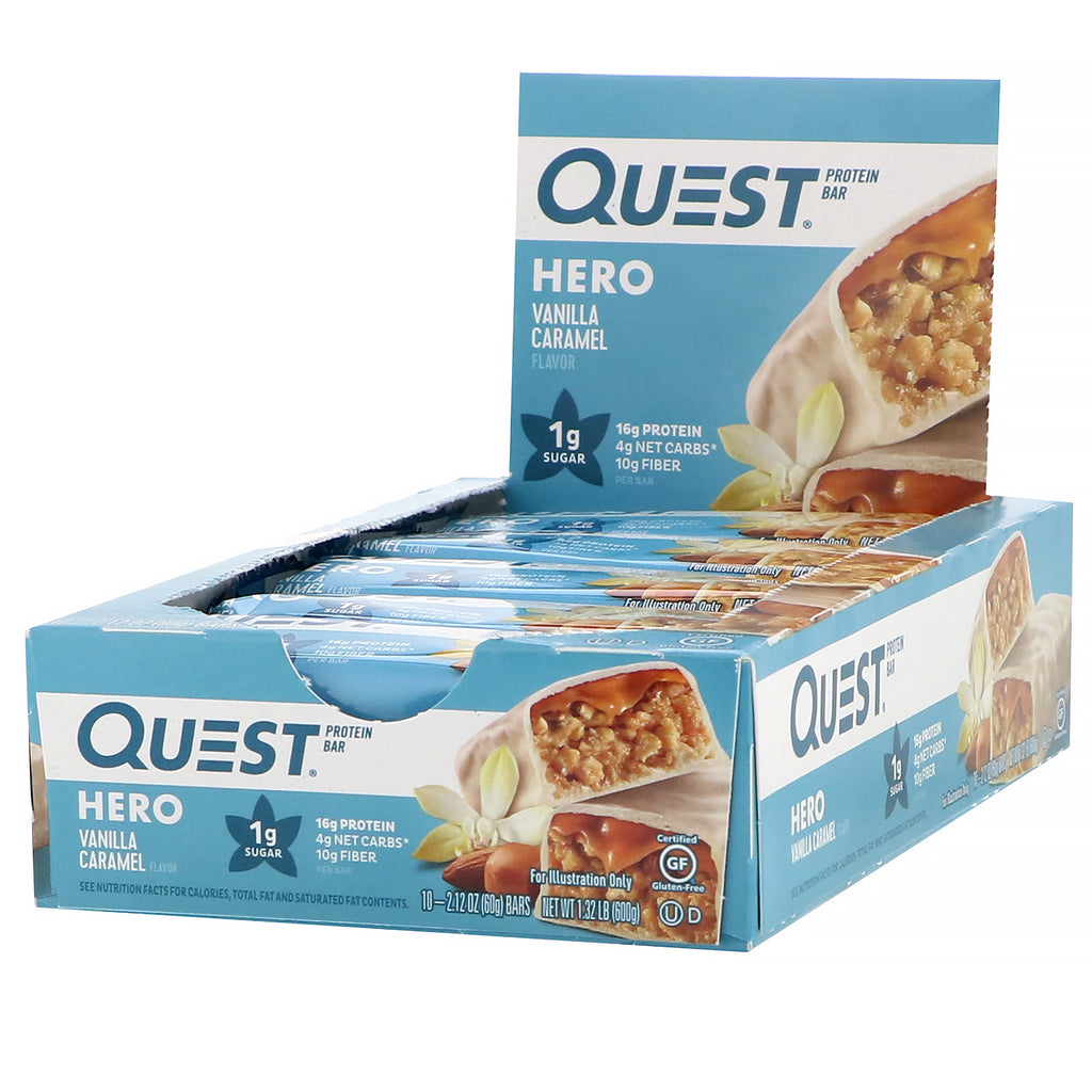 Quest Nutrition, Hero Protein Bar, Vanilla Caramel, 10 Bars, 2.12 oz (60 g) Each