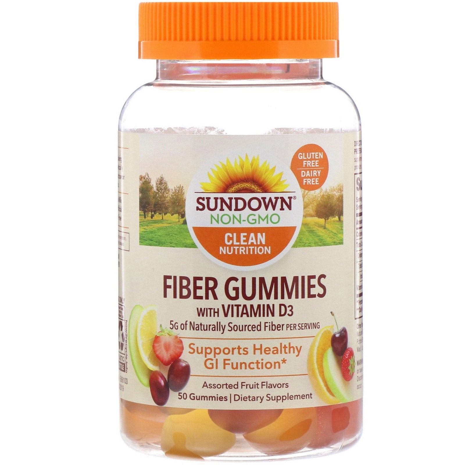 Sundown Naturals, Fiber Gummies with Vitamin D3, Assorted Fruit Flavors, 50 Gummies