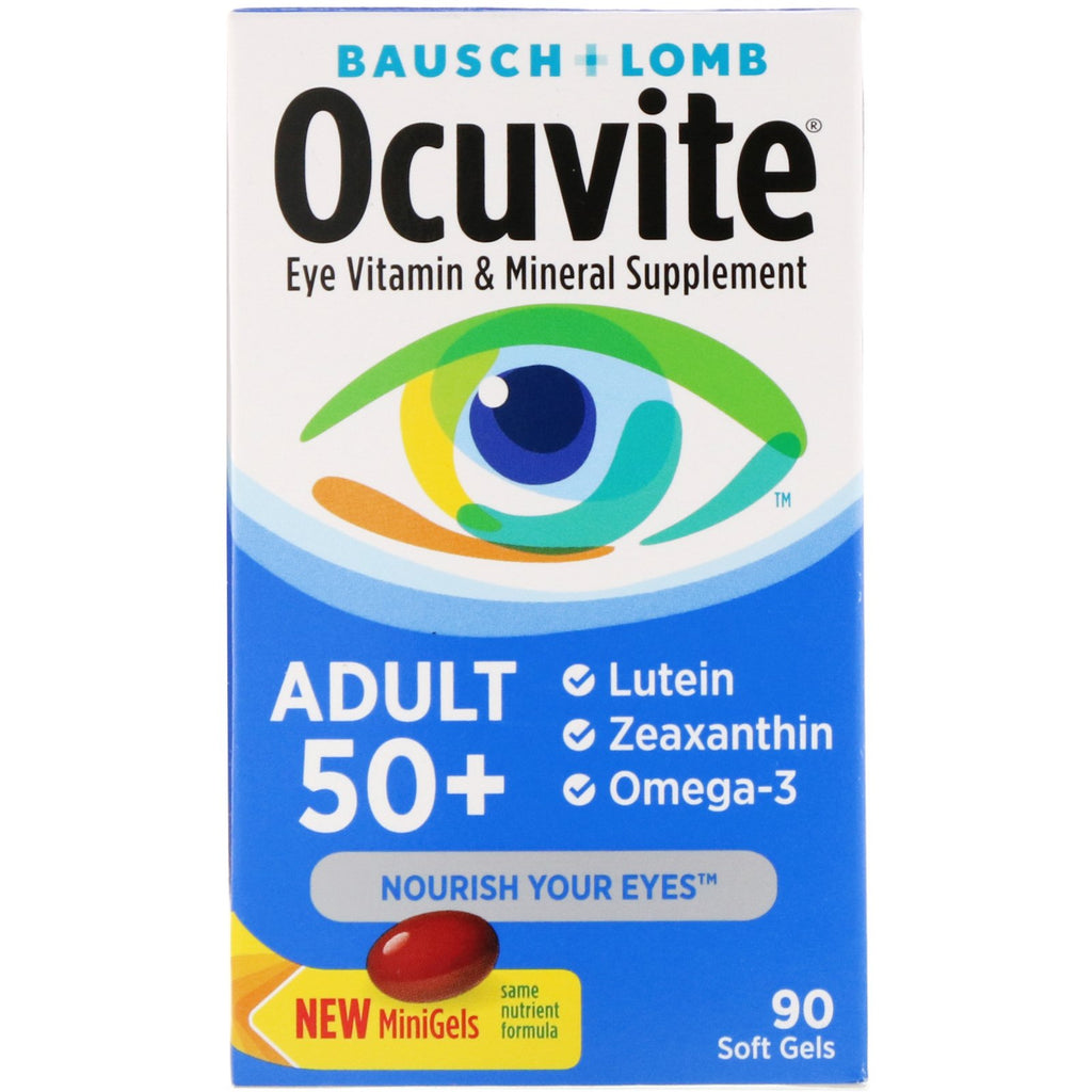 Bausch & Lomb, Ocuvite, Adult 50+, Eye Vitamin & Mineral Supplement, 90 Soft Gels