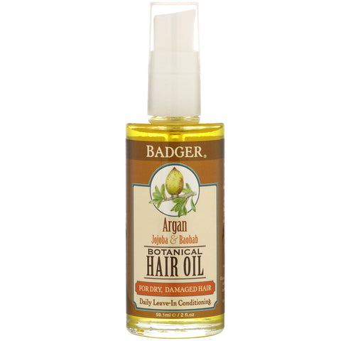 Badger Company, Botanical Hair Oil, Argan, Jojoba & Baobab, 2 fl oz (59.1 ml)